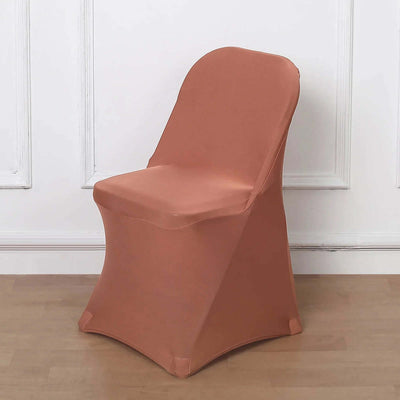 10 Pack Stretch Spandex Chair Covers Terracotta (Rust) for Folding Chairs - Durable 160GSM Fitted Slipcovers
