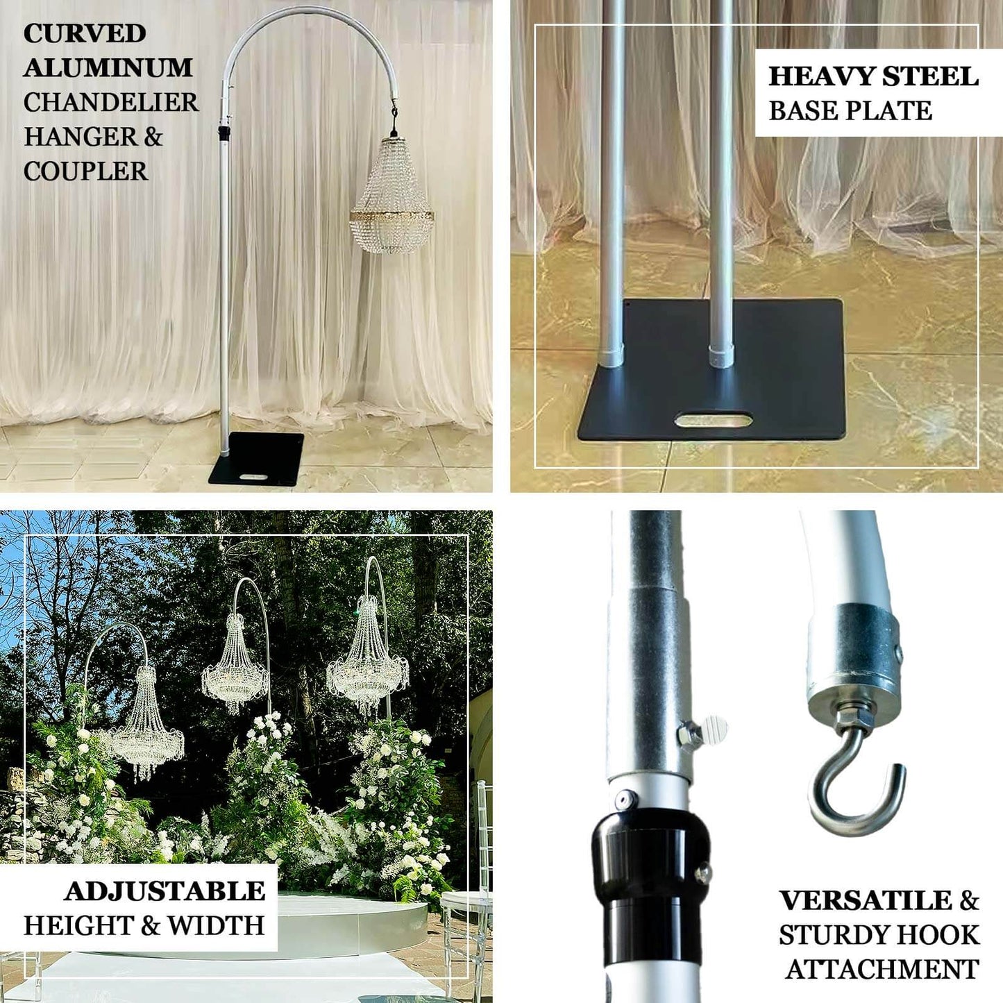 3ftx10ft Curved Aluminum Chandelier Hanger and Coupler with Heavy Steel Base Plate