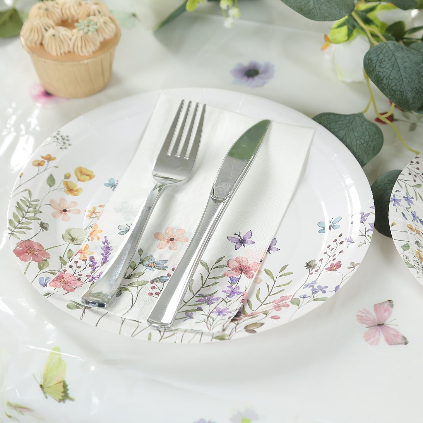 50-Pack Paper Dinner Napkins Wildflower Butterfly Design 2 Ply - Soft Disposable Napkins for Parties 8"x4"