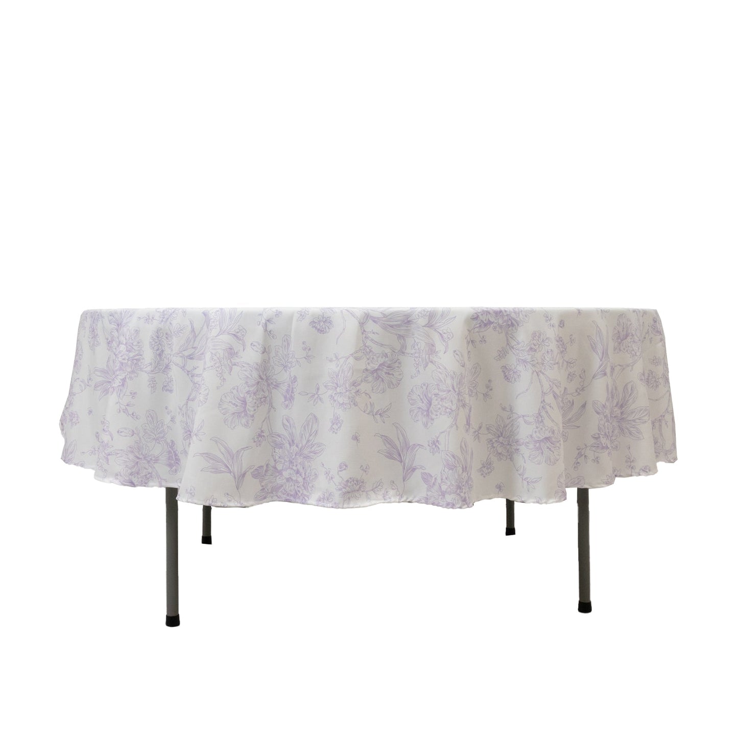 Polyester 90" Round Tablecloth White - Lavender Lilac French Toile Pattern for Chic Weddings