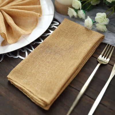 5 Pack Faux Jute 19"x19" Napkins Gold - Authentic Burlap Look Cloth Napkins for Rustic Boho Weddings & Parties