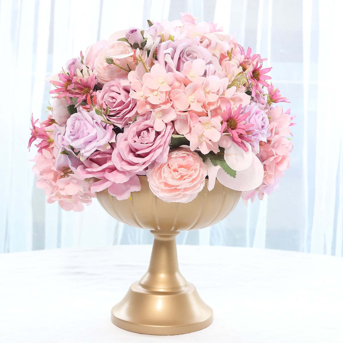 4-Pack Metal Compote Pedestal Bowl Flower Vases in Grecian Urn Style Gold - Refined Floral Wedding Table Centerpieces 8.5"