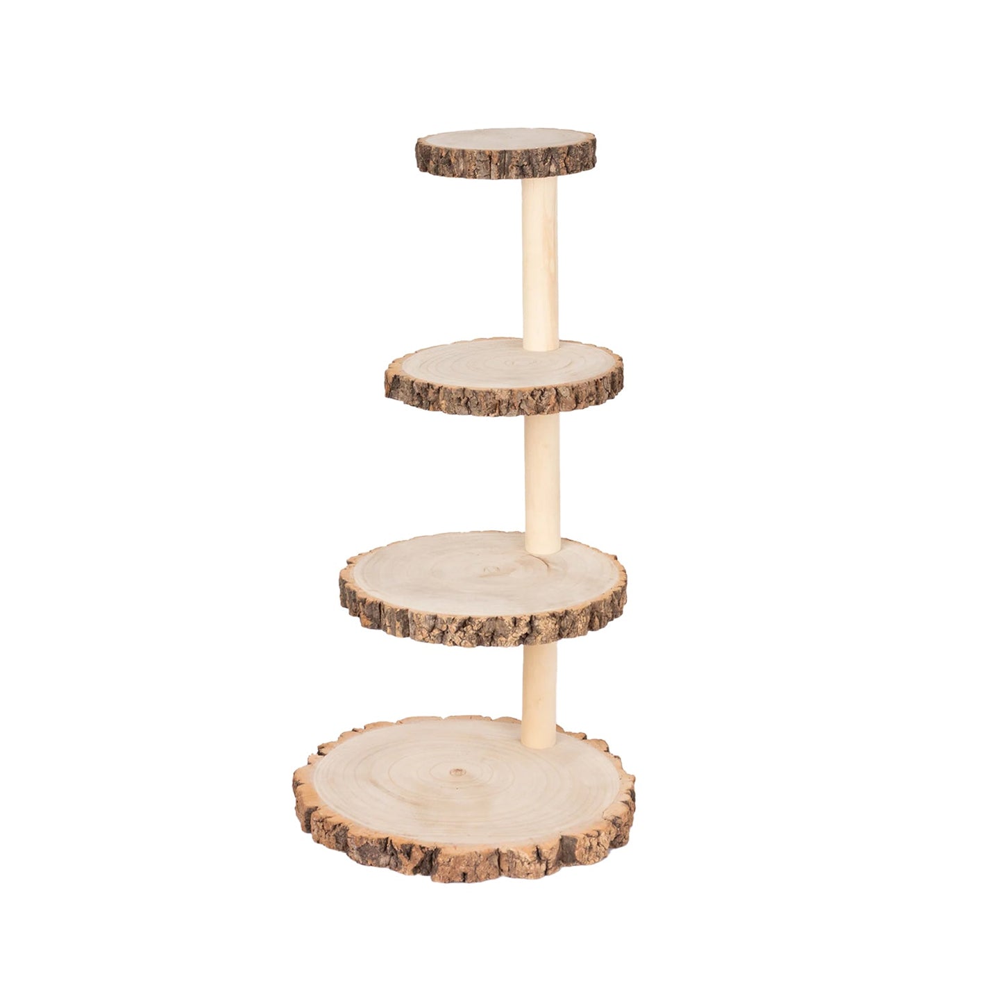 4-Tier Wooden Cupcake Tower Stand Rustic Natural Wood Slice Design - Farmhouse Style Dessert Display 29"