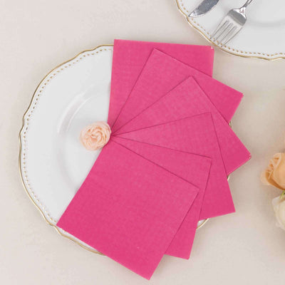 50-Pack Paper Beverage Napkins Fuchsia - 2 Ply Disposable Soft 18GSM Cocktail Napkins 5"x5"