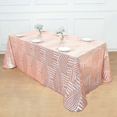 Sequin 90"x132" Rectangle Tablecloth Rose Gold - Seamless Diamond Table Cover