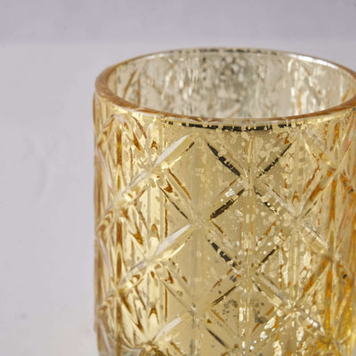 6-Pack Mercury Glass Candle Holders Shiny Gold with Geometric Design - Votive Tealight Holders 3"