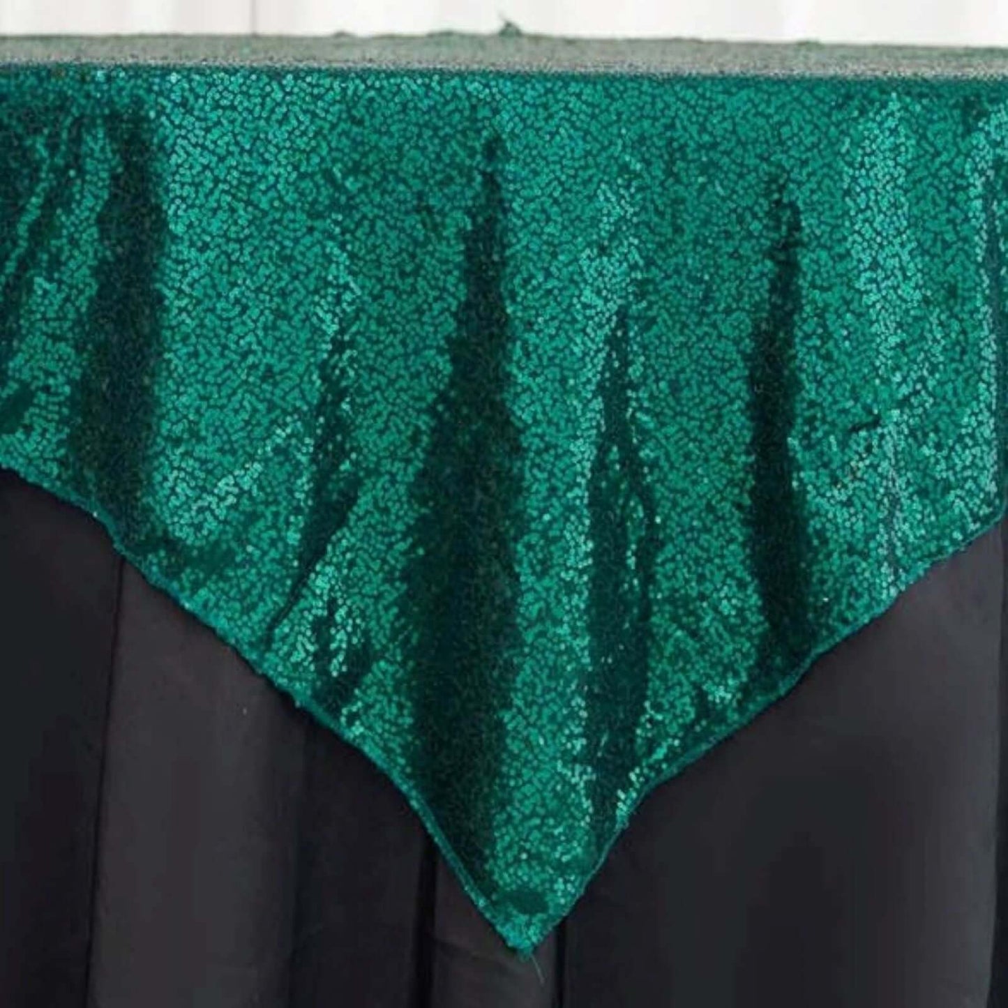 Sequin 60"x60" Table Overlay Square Tablecloth Hunter Emerald Green - Luxe Wedding Table Topper