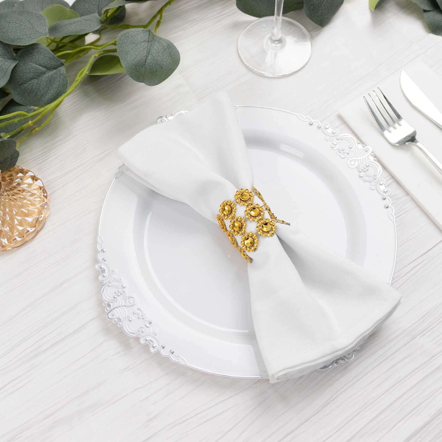 10 Pack Gold Sunflower Diamond Rhinestones Napkin Holders With Velcro, Elegant Wedding Napkin Rings