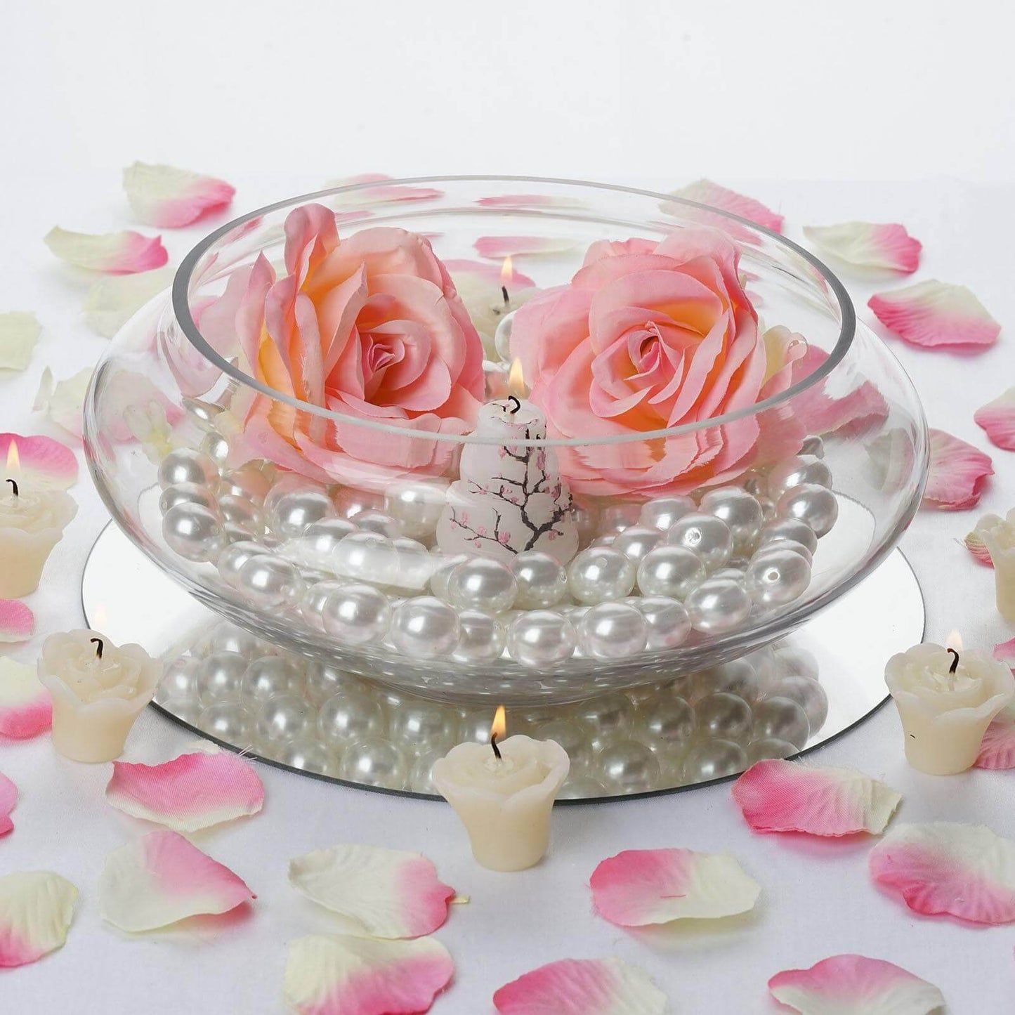 Glass Floating Candle Bowl Multi - Purpose Design - Table Centerpiece for Decor 10" - Linen Luxes