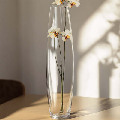 Glass Vase Cylinder Design Tapered Clear - Durable Heavy Duty Flower Centerpiece for Events 31" - Linen Luxes