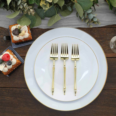 24-Pack Plastic Dessert Forks with Roman Column Handle Gold - European Style Disposable Utensils 6"