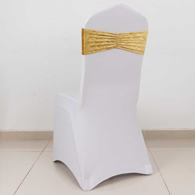 5 Pack Premium Crushed Velvet Chair Sashes Champagne Ruffle Style - Textured Chair Bands for Stunning Event Decor