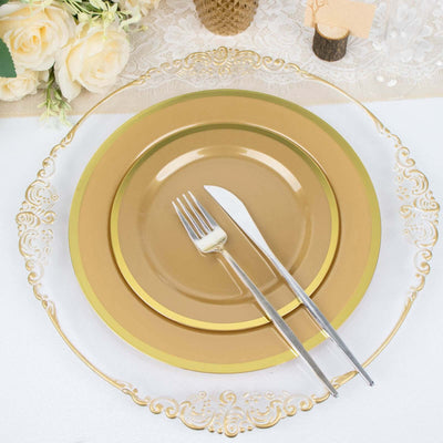 10-Pack Plastic 10" Round Dinner Plates in Gold - Disposable Party Plates for Classy Banquets & Special Occasions