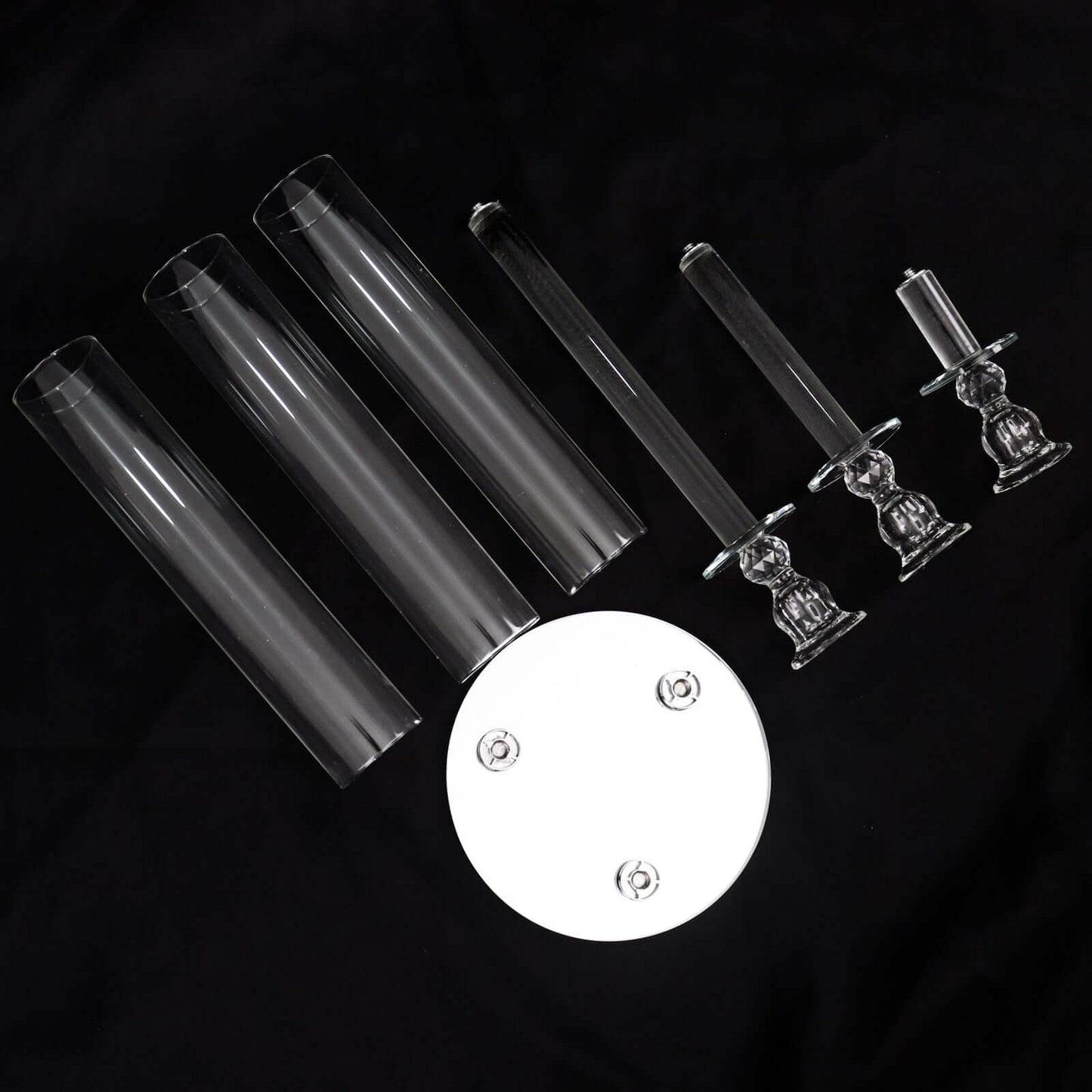 3-Arm Round Crystal Glass Candelabra Clear Taper Design - Sophisticated Pillar Candle Holder Table Centerpiece for Weddings 23"