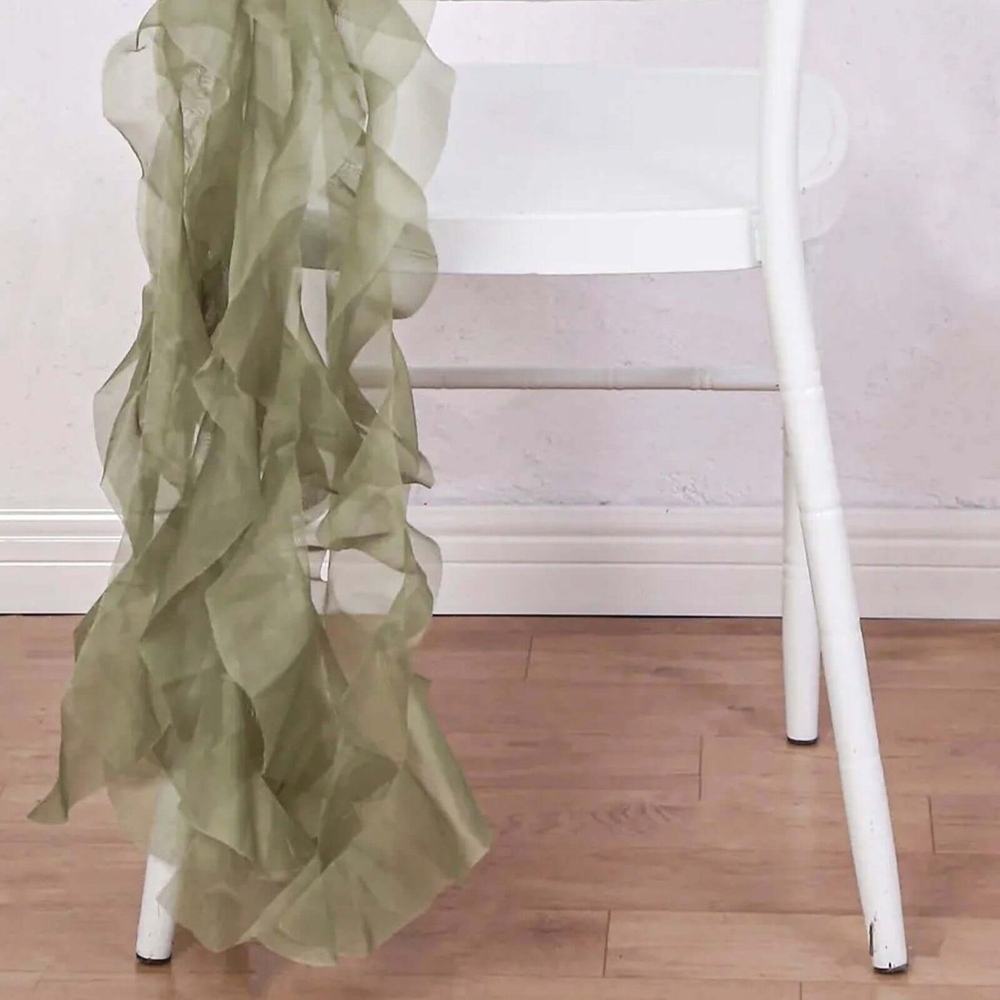 1 Set Chiffon Hoods Chair Sashes with Willow Ruffles Design Dusty Sage Green - Stylish Chair Bow Decor