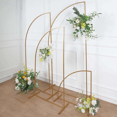 5ft Gold Metal Half Moon Floral Frame Wedding Arbor Stand, Chiara Backdrop Display Arch
