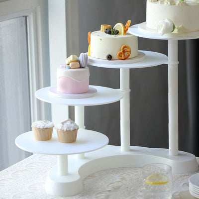 4-Tier Plastic Cake Stand with Half Moon Base White for Weddings Tea Parties & Home Gatherings 17"