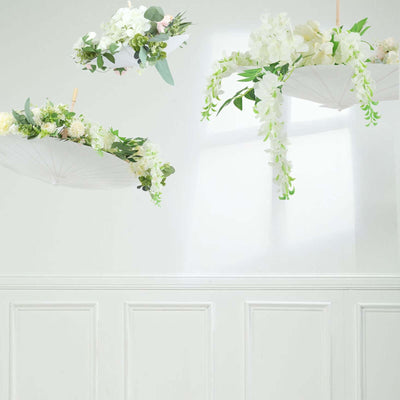 2-Pack Paper and Bamboo Parasol Umbrellas White - Perfect Bridal Shower Photo Props and Table Decorations 32"