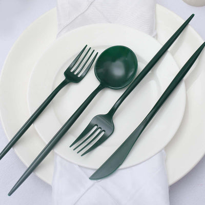 50-Pack Plastic Utensil Set Hunter Emerald Green - Premium Disposable Heavy Duty Sleek Flatware