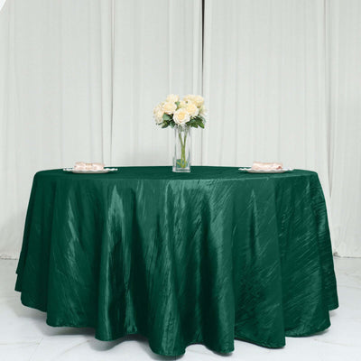 Taffeta 120" Round Tablecloth Hunter Emerald Green - Seamless Accordion Crinkle Table Cover