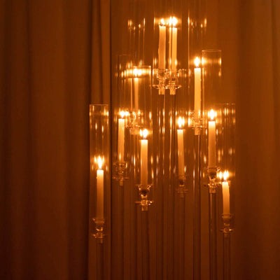 10-Arm Round Cluster Acrylic Candelabra Clear with Circular Base - Stylish Taper Candle Holder Table Centerpiece for Pillar Candles 47"