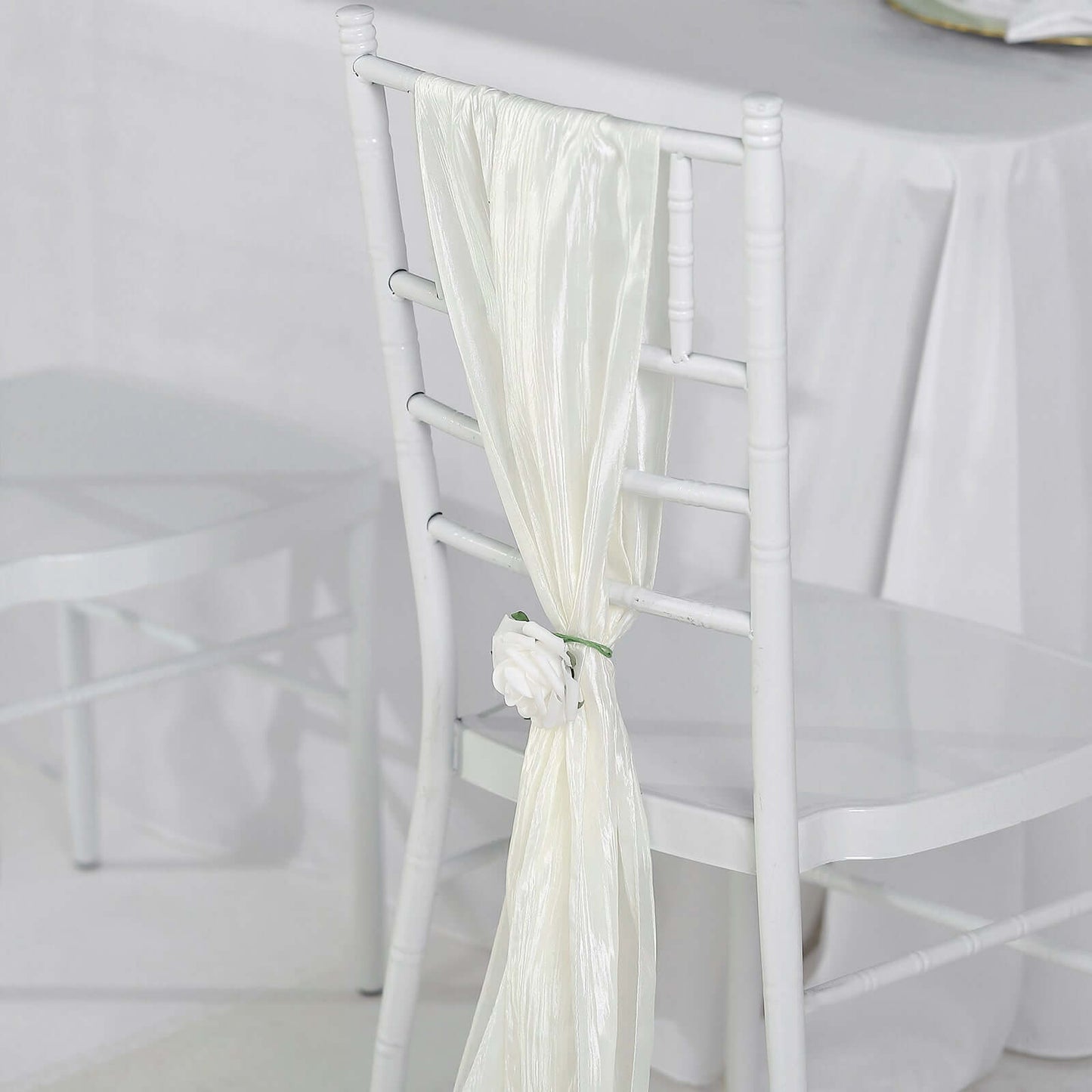 5 Pack Taffeta 6"x106" Chair Sashes Ivory Accordion Crinkle Texture - Stylish Decor for Weddings & Gatherings