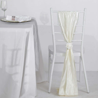 5 Pack Taffeta 6"x106" Chair Sashes Ivory Accordion Crinkle Texture - Stylish Decor for Weddings & Gatherings
