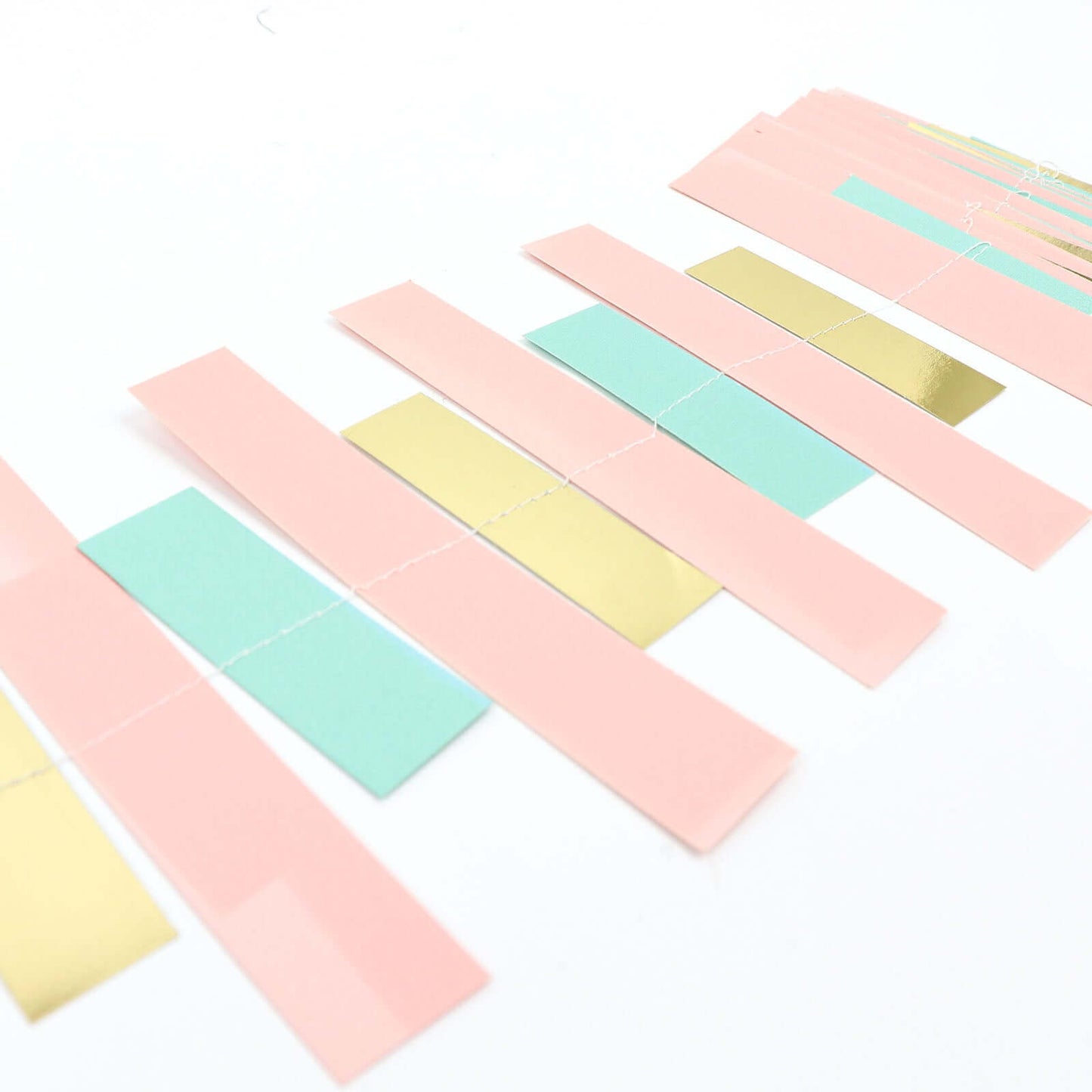 Gold, Blush and Turquoise Confetti-Like Paper Party Garland Streamer, Hanging Backdrop Decoration - 6.5ft