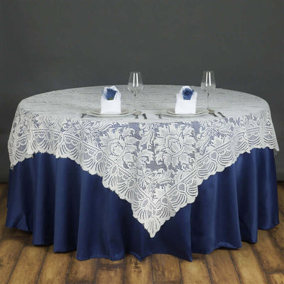 Lace 90"x90" Table Overlay Square Tablecloth Ivory - Classic Table Cover - Linen Luxes