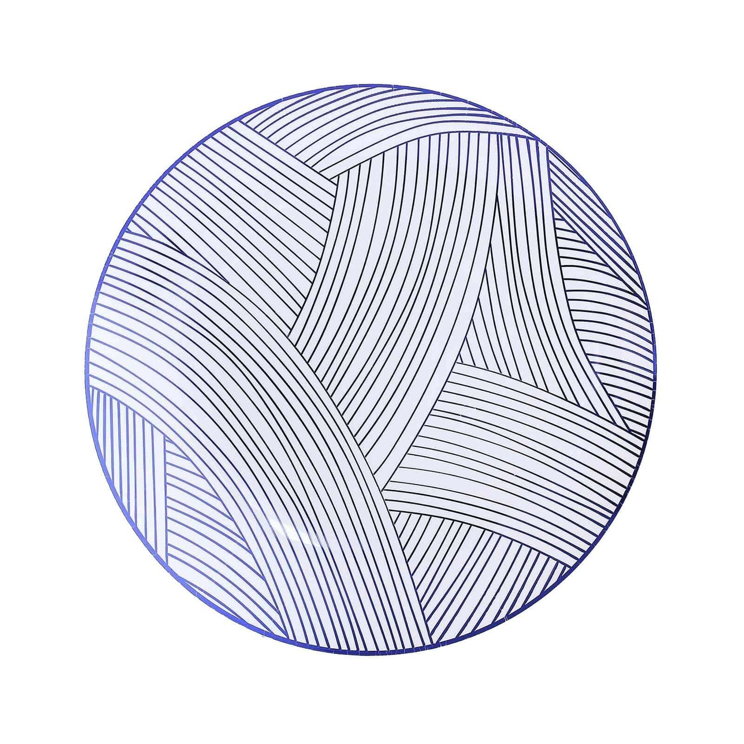 10-Pack Plastic 10" Round Dinner Plates in White with Blue Wave Brush Strokes Pattern - Disposable Party Plates