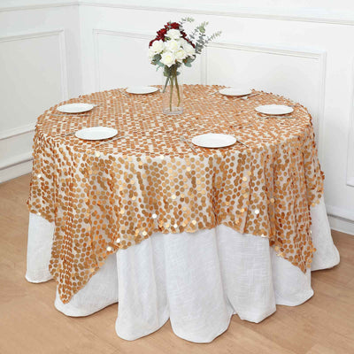 Sequin 72"x72" Table Overlay Square Tablecloth Matte Champagne - Big Payette Table Cover