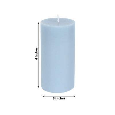 6-Pack Unscented Dripless Pillar Candles – 3"x6" Dusty Blue Paraffin Wax with Smokeless Cotton Wicks, Clean & Long-Lasting 60-Hour Burn