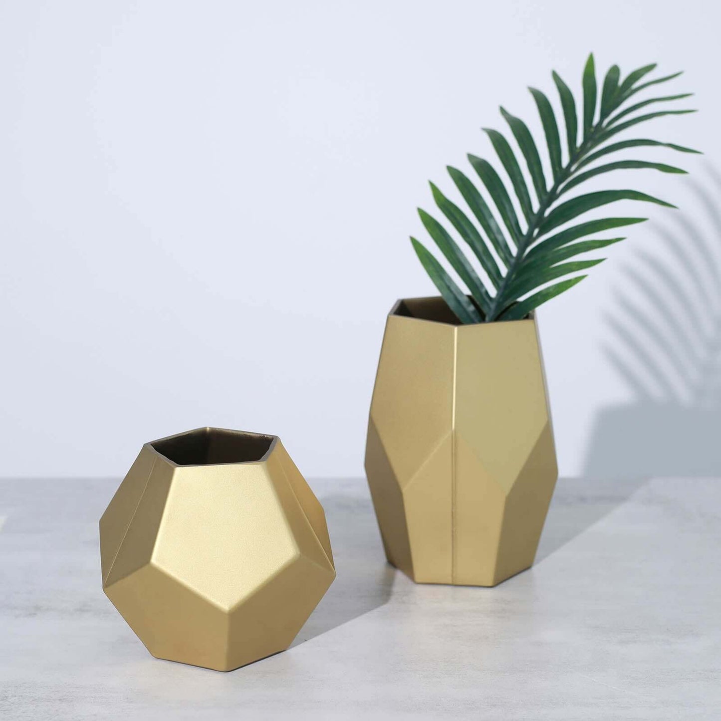 Set of 2 Glass Flower Vases Geometric Design Matte Gold - Stylish Modern Candle Holder Centerpieces 5", 8"