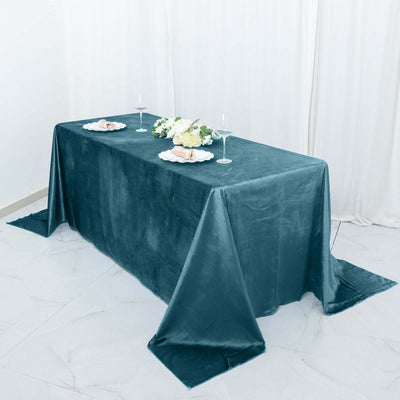 Premium Velvet 90"x132" Rectangle Tablecloth Peacock Teal - Reusable Soft & Seamless Table Cover
