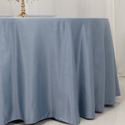 Lamour Satin 120" Round Tablecloth Dusty Blue - Seamless Table Cover with Soft Tempered Sheen