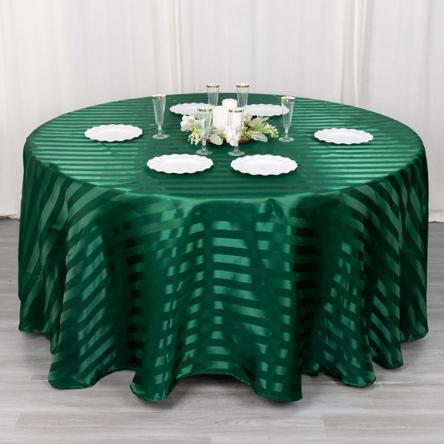 Satin Striped 120" Round Tablecloth Hunter Emerald Green - Silky Smooth Seamless Table Cover