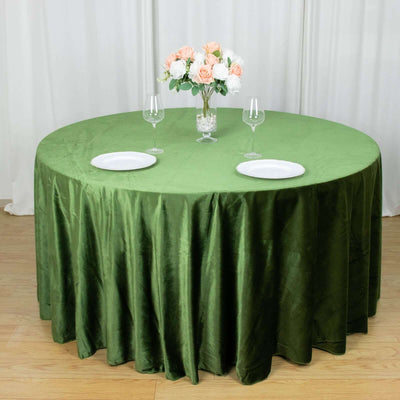 Premium Velvet 120" Round Tablecloth Olive Green - Reusable Soft & Seamless Table Cover