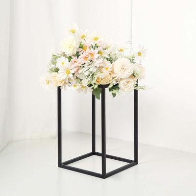 2-Pack Wedding Flower Stand Matte Black Metal Geometric Column Frame Rectangular - Versatile Floral Pedestal for Sophisticated Arrangements 12"