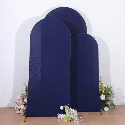 Set of 3 Matte Navy Blue Spandex Fitted Chiara Backdrop Stand Covers For Round Top Wedding Arch - 5ft, 6ft, 7ft