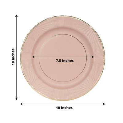 25-Pack Paper 10" Round Dinner Plates in Dusty Rose Sunray Design with Gold Rim - Disposable Heavy Duty 350GSM Party Plates