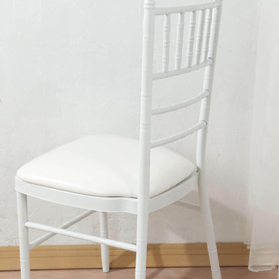 5 Pack PU Leather 1.5" Thick Seat Pads with Wood Backing for Chiavari Chairs White - Memory Foam Tie-Less Non-Slip Design 16"