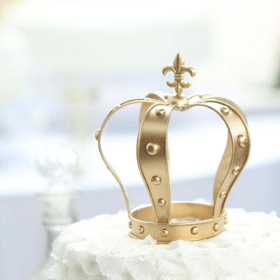 Metal Royal Crown Cake Topper 8" Gold Fleur - De - Lis Top - Refined Cake Centerpiece Decoration for Upscale & Royal - Themed Events - Linen Luxes