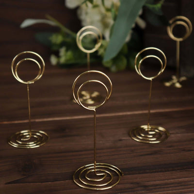 10-Pack Metal Card Holder Stands Mini Circle Hoop Design Gold - Table Number Stands and Wedding Place Card Menu Clips 3.5"