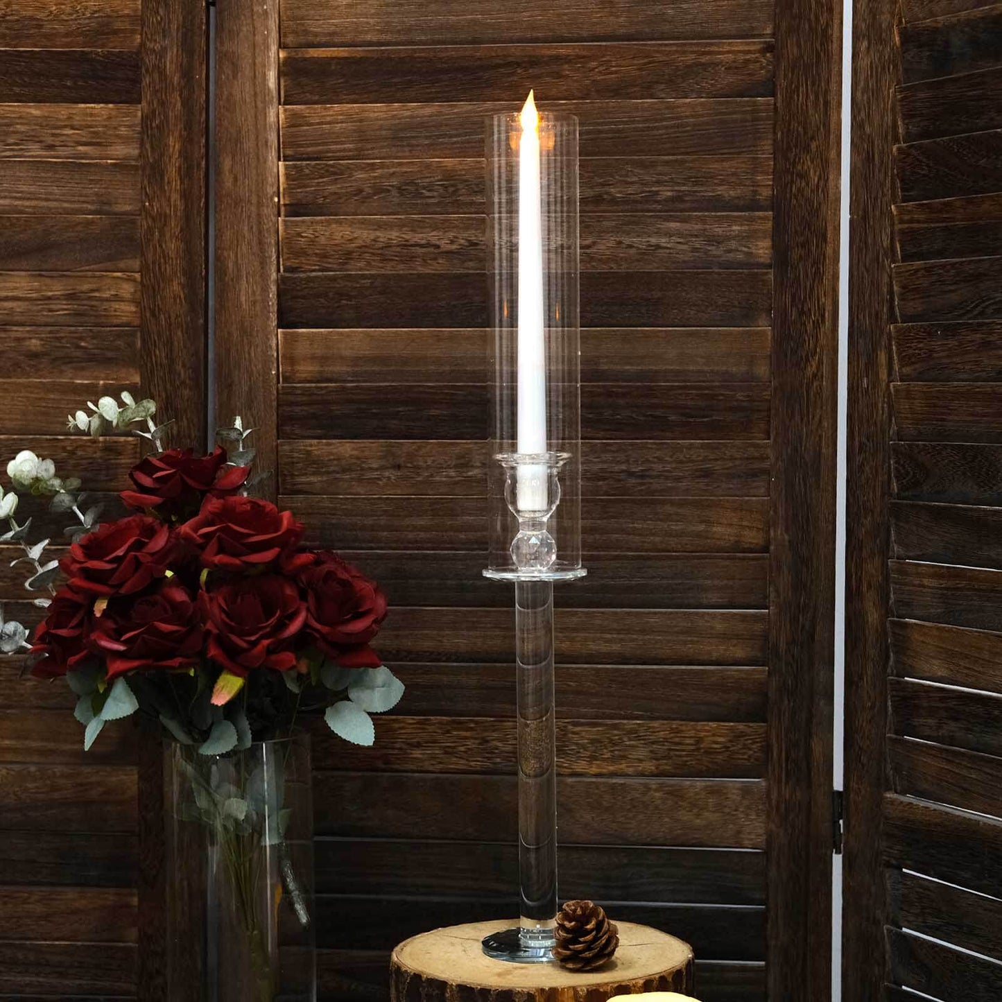 2-Pack Crystal Glass Hurricane Taper Candle Holders, Tall Decorative Candle Stands Clear Cylinder Chimney Tubes 22"