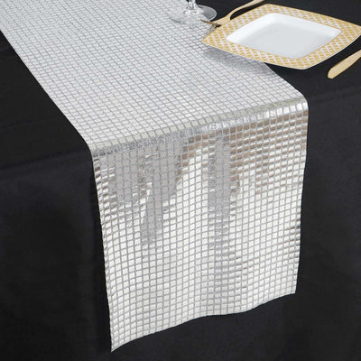 Mirror Foil 12"x108" Table Runner Silver - Shiny Metallic Party Table Decor - Linen Luxes