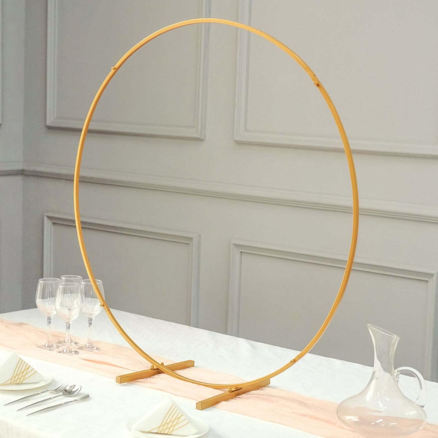 36" Gold Metal Round Hoop Wedding Centerpiece, Self Standing Table Floral Wreath Frame