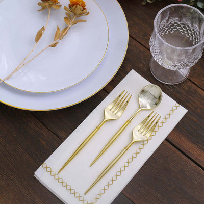 24-Pack Plastic Fork and Spoon Set Metallic Gold - Heavy Duty Disposable Modern Utensils 6"