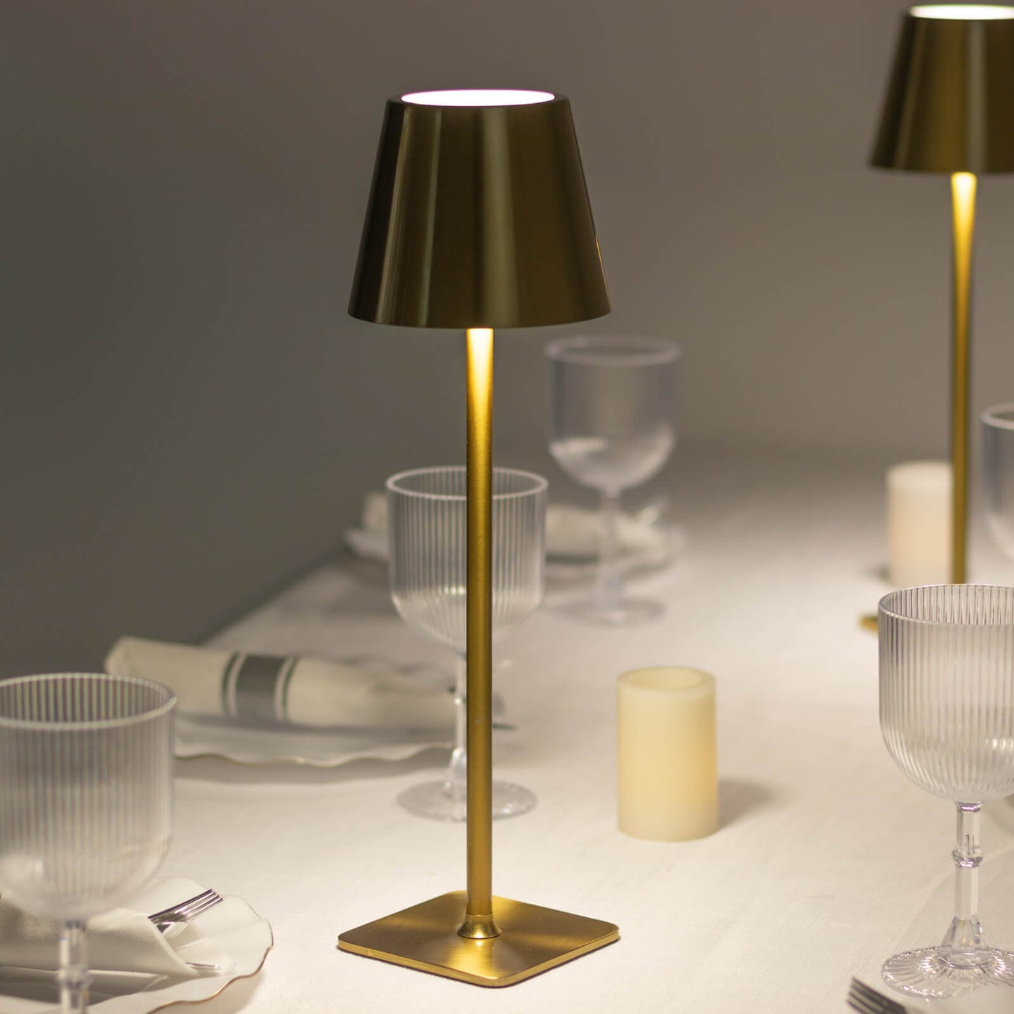 15" Gold Metal LED Table Lamp with Classic Empire Lampshade - Cordless Rechargeable Desk Lamp, 3 Color Modes, Stepless Dimming, Touch Control