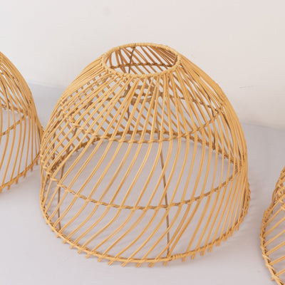 Boho Rattan Dome Pendant Shades – 3 Pack Natural Woven Ceiling Lamp Covers – 16" Round – Shades Only