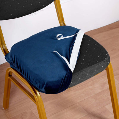 Velvet Chair Cushion Protector Stretch with Tie for Dining Chairs Navy Blue - Durable Cover for Formal Gatherings